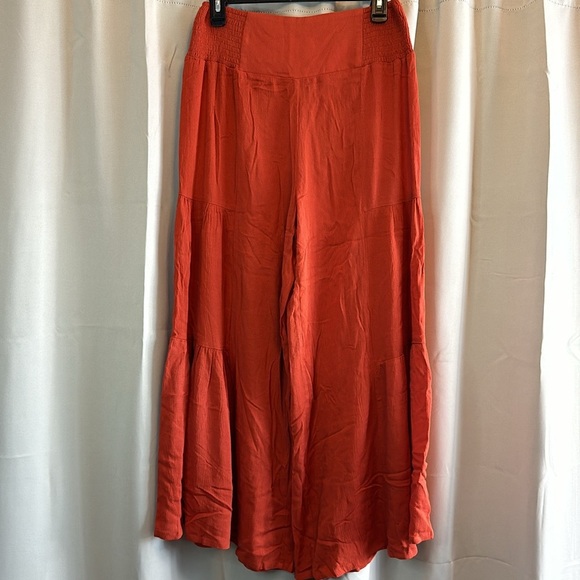 Simplee Burnt Orange Fall Comfy Ruffle Flare Comfort Pants Trousers NWT - Picture 4 of 5